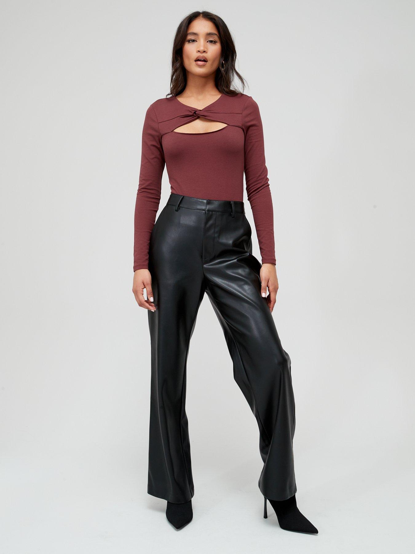  image of v-by-very-cut-out-long-sleeve-bodysuit-brown