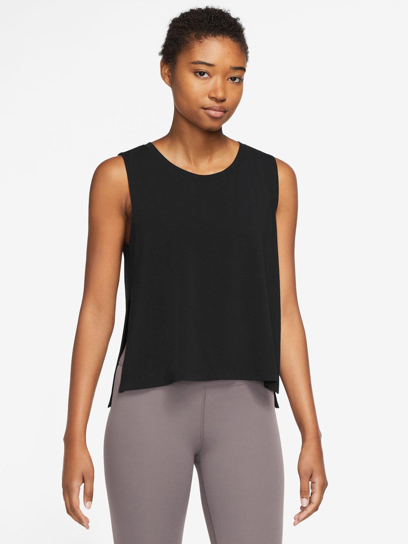 front image of nike-womens-yoga-dri-fit-tank-black