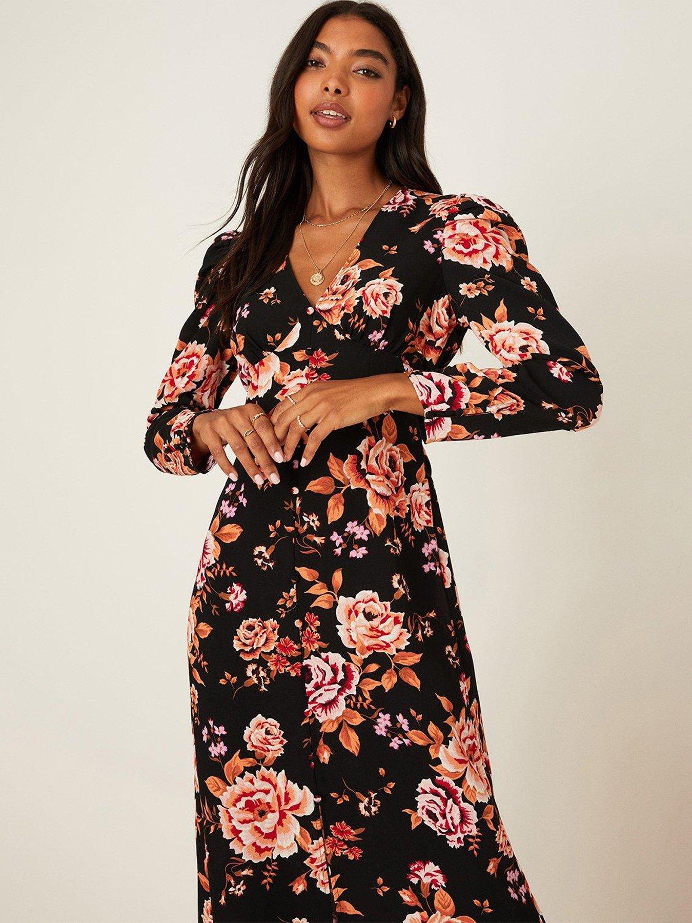 Floral button clearance down midi dress