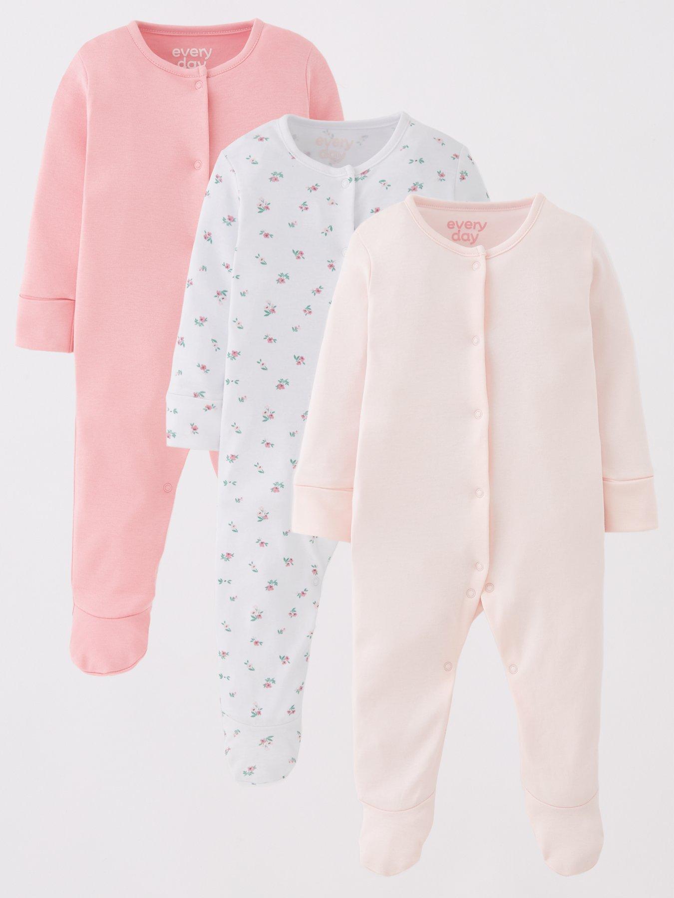 Image 1 of 5 of Everyday Baby Girls&nbsp;3 Pack Sleepsuits - Pink