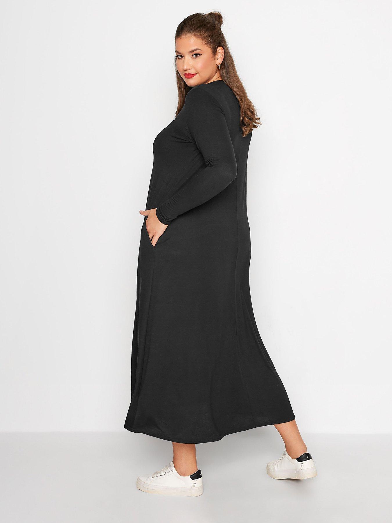 Yours Pleat Front Dress Long Sleeve Black | littlewoods.com