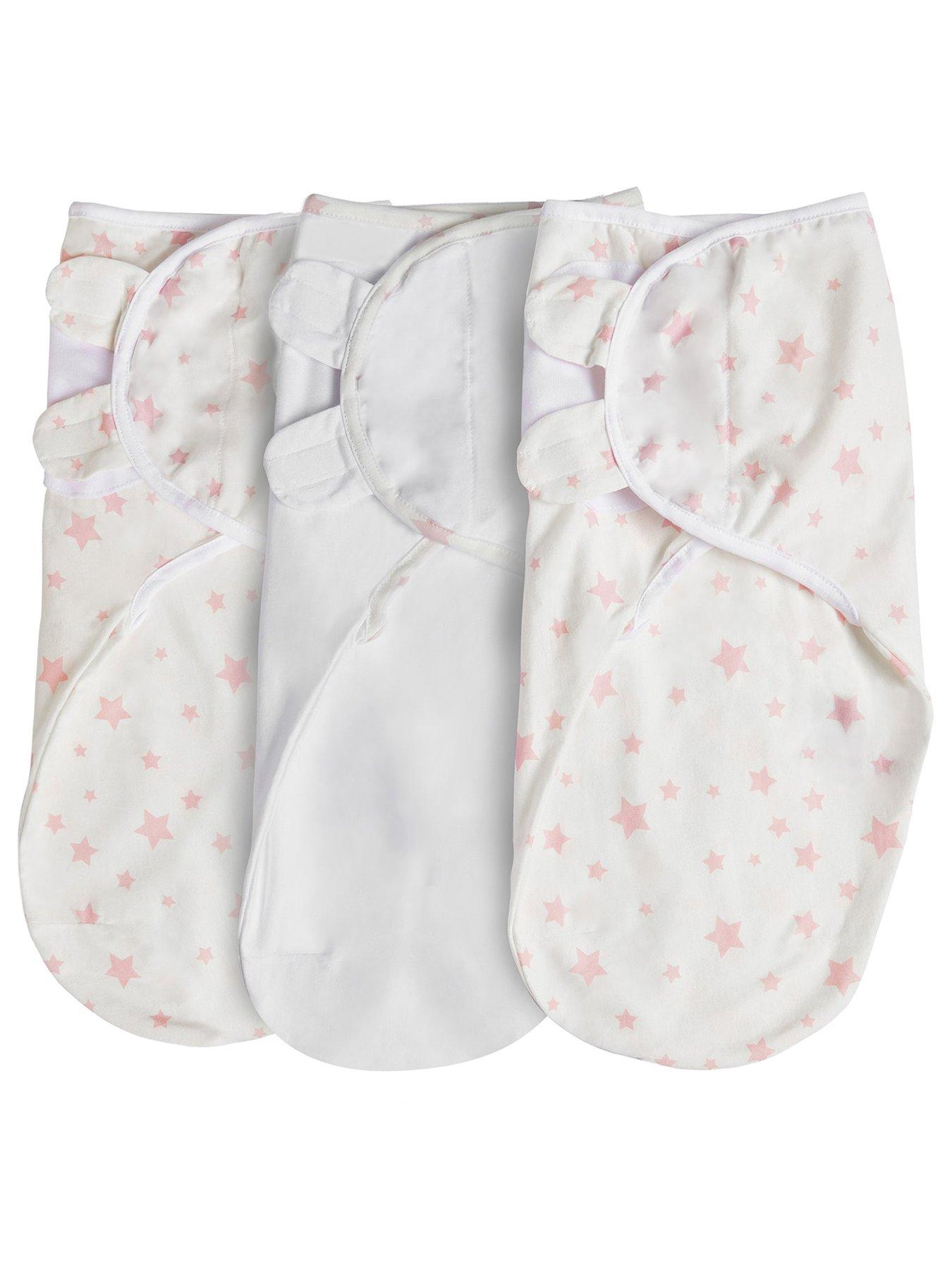 Silentnight Safe Nights 3 x Pack Swaddles - Velcro Tab Fastening - Pink Star Print