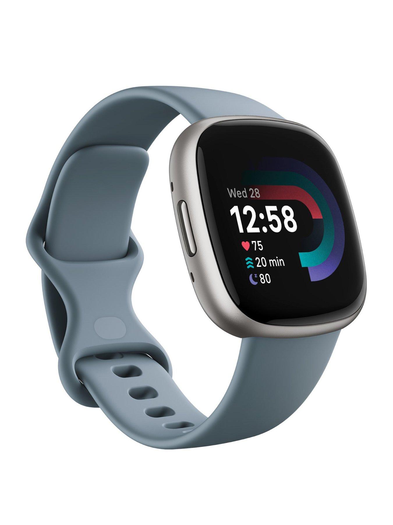 undefined Versa 4 Fitness Smartwatch - built-in GPS, 6-day battery life, Android  &  iOS compatible - Waterfall Blue/Platinum Aluminium