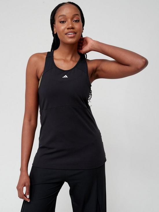 front image of adidas-womens-yoga-tank-black
