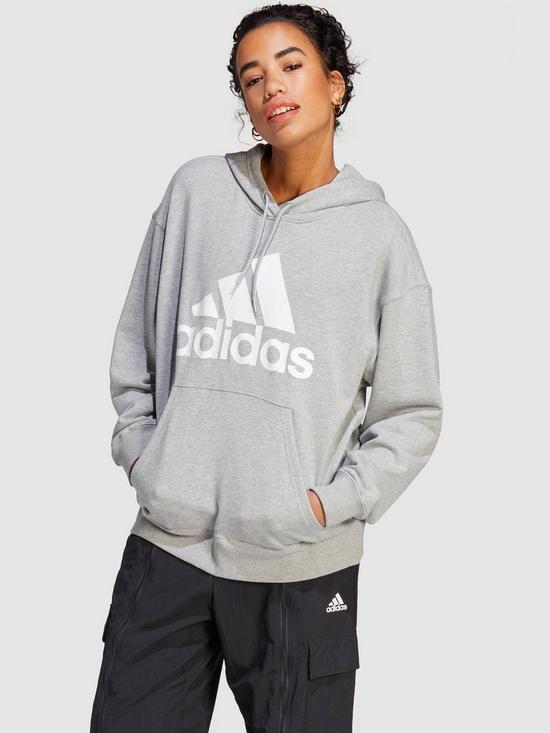 front image of adidas-sportswear-womens-sportswear-overhead-hoodie-grey