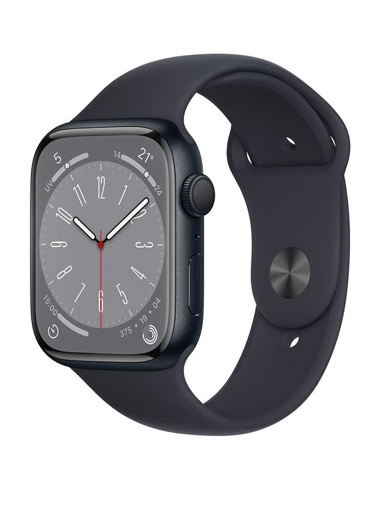 front image of apple-watch-series-8-gps-45mm-midnight-aluminium-case-with-midnight-sport-band