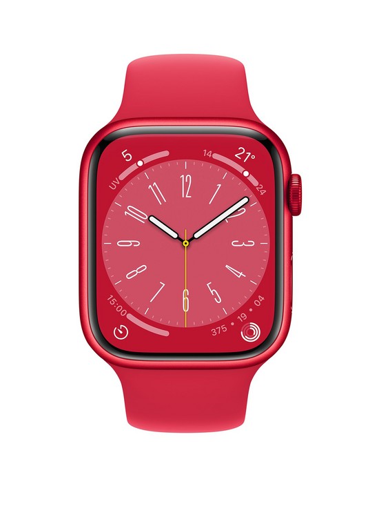 stillFront image of apple-watch-series-8-gpsnbsp45mm-productred-aluminium-case-with-productred-sport-band