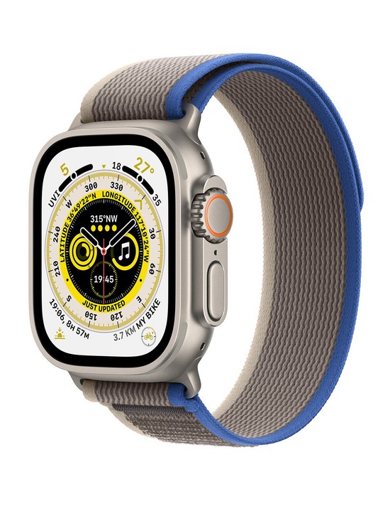 front image of apple-watch-ultra-gps-cellular-49mm-titanium-case-with-bluegray-trail-loop--nbspmediumlarge