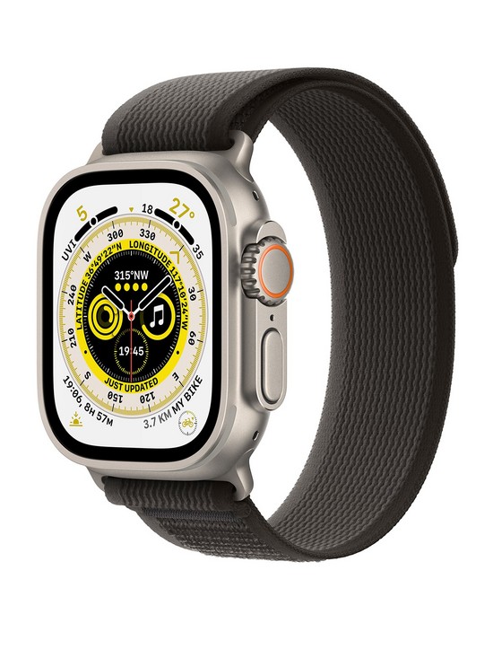front image of apple-watch-ultra-gps-cellular-49mm-titanium-case-with-blackgray-trail-loop--nbspsmallmedium