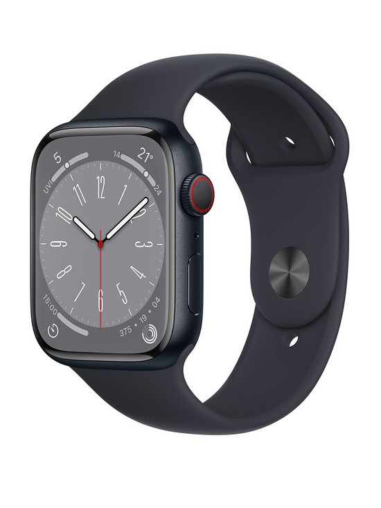 front image of apple-watch-series-8-gps-cellular-45mm-midnight-aluminium-case-with-midnight-sport-band