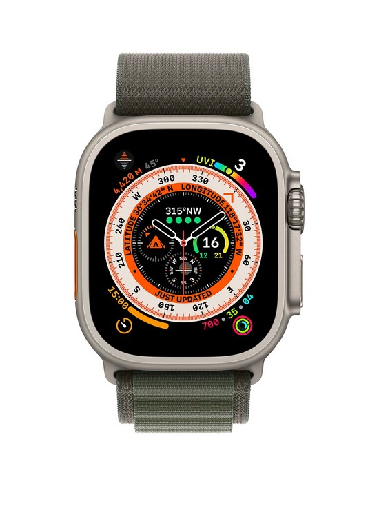 stillFront image of apple-watch-ultra-gps-cellular-49mm-titanium-case-with-green-alpine-loop--nbspsmall