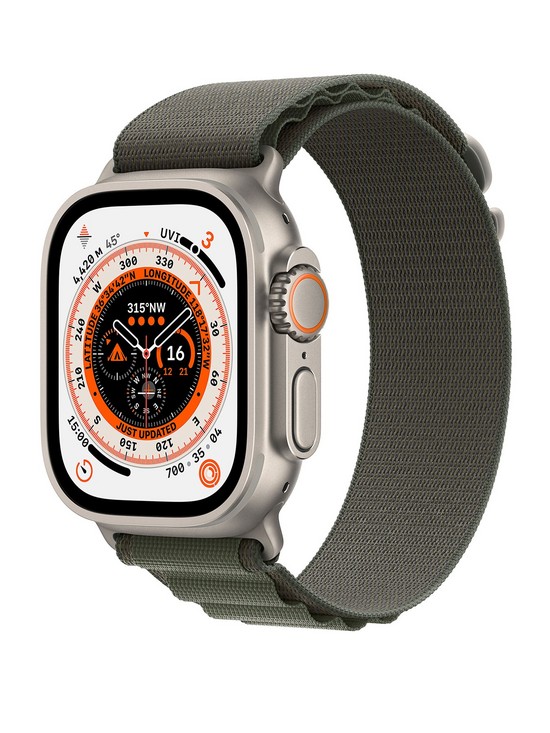 front image of apple-watch-ultra-gps-cellular-49mm-titanium-case-with-green-alpine-loop--nbspmedium