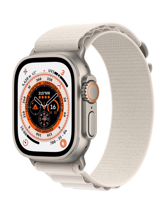 front image of apple-watch-ultra-gps-cellular-49mm-titanium-case-with-starlight-alpine-loop-small