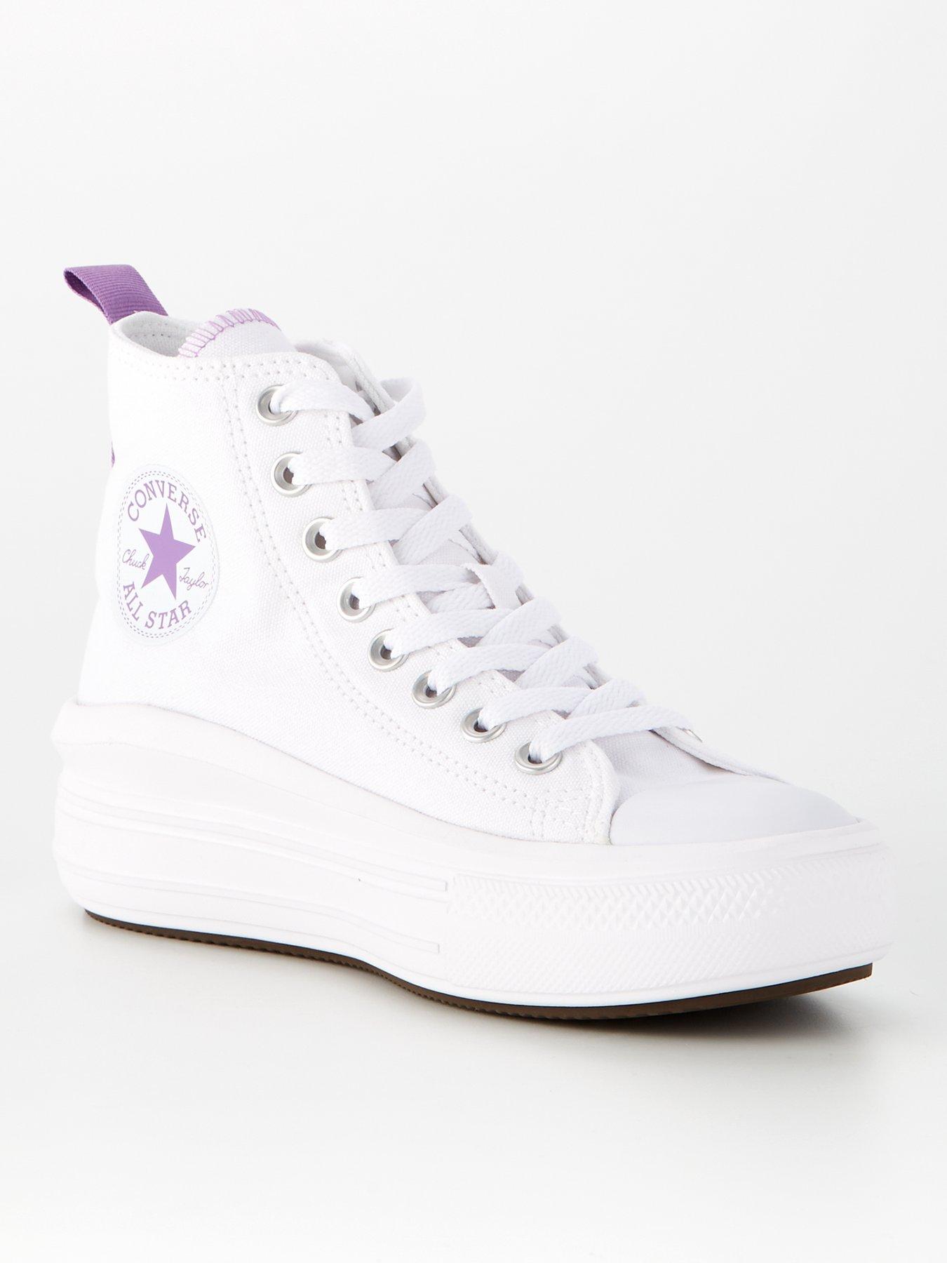 Converse Junior Girls Move Canvas Hi Top Trainers White/Purple