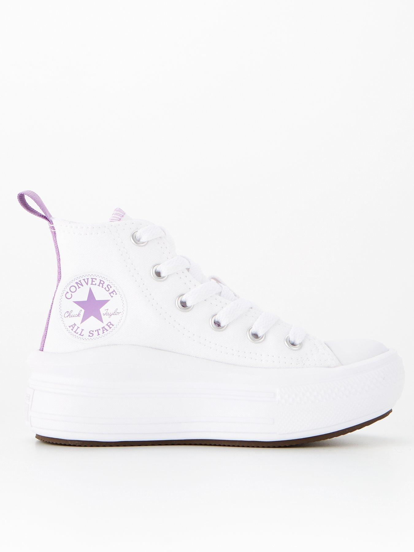 undefined Kids Girls Move Canvas Hi Top Trainers - White/Purple