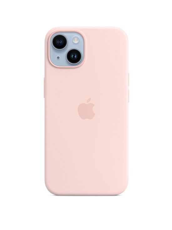 front image of apple-iphone-14-silicone-case-with-magsafe-chalk-pink