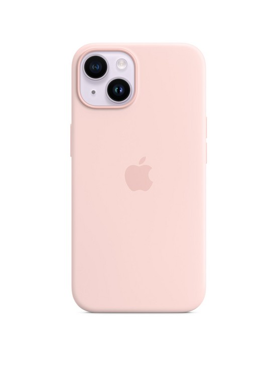 stillFront image of apple-iphone-14-silicone-case-with-magsafe-chalk-pink