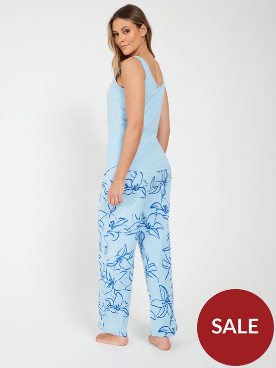 stillFront image of everyday-swing-vest-and-wide-leg-trouser-floral-pyjama-set