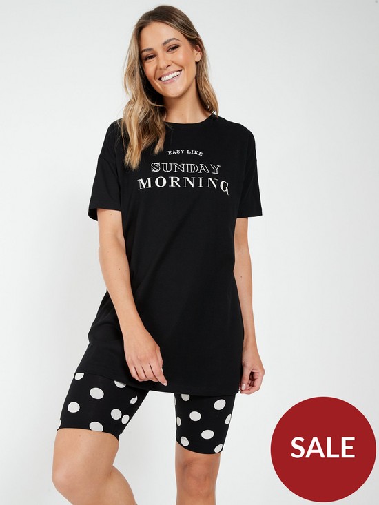 front image of everyday-cycling-short-pyjama-set-black
