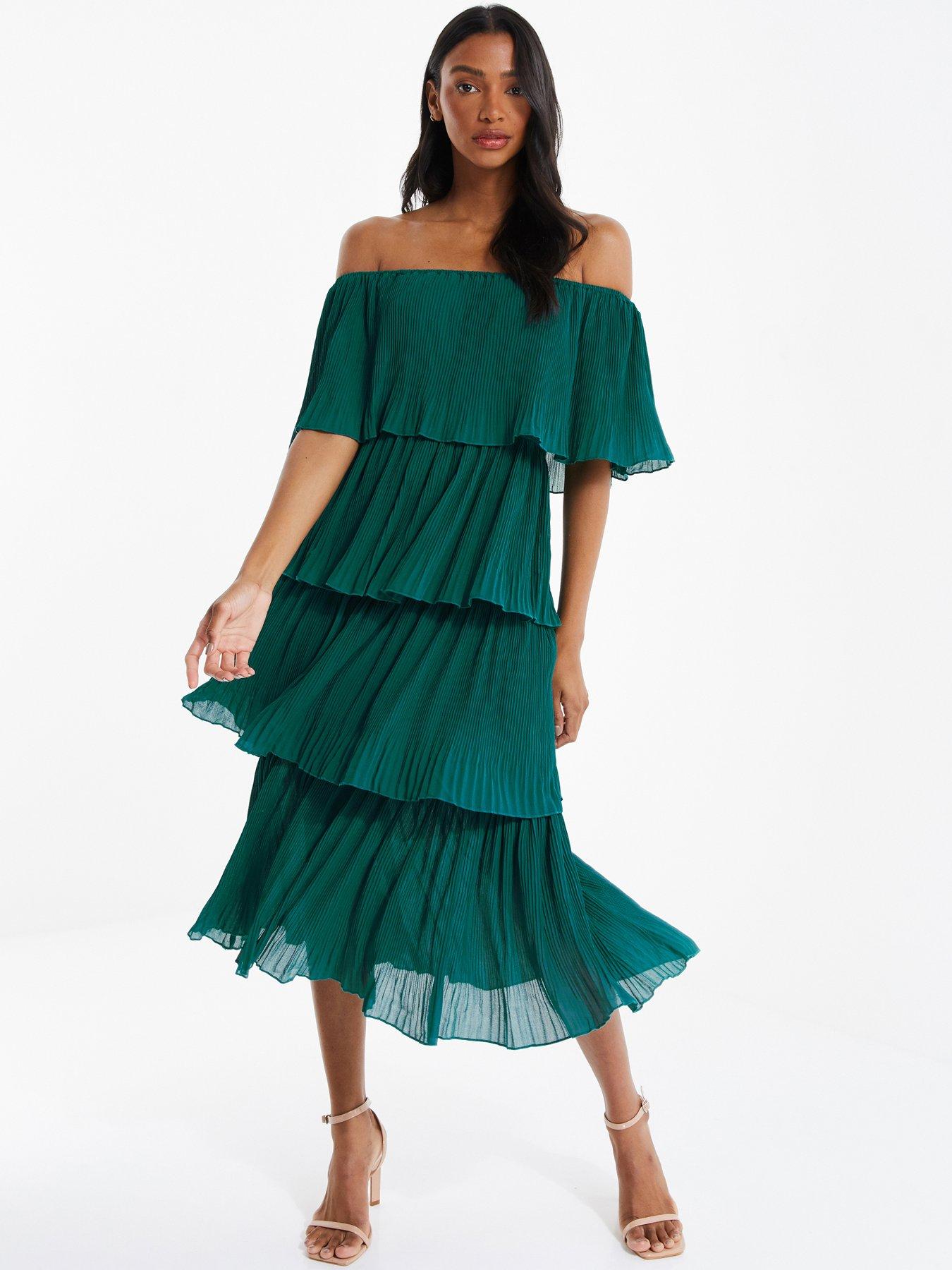 Bardot Tiered Midaxi Dress Dark Green