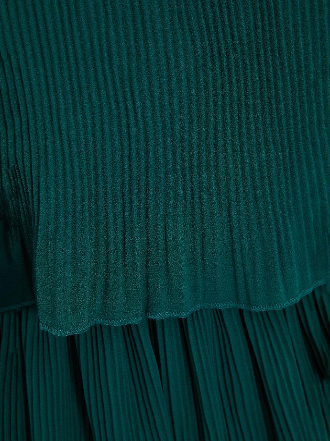 Quiz Bardot Tiered Midaxi Dress - Dark Green | Littlewoods