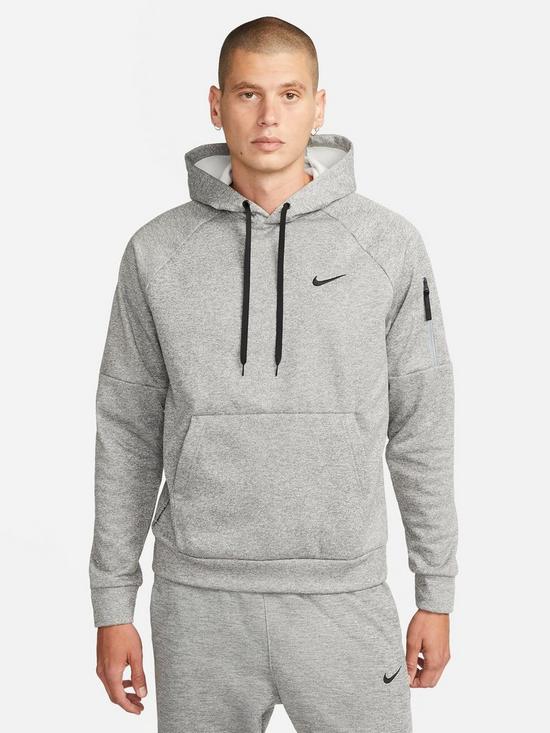 front image of nike-train-therma-pullover-hoodie-dark-grey