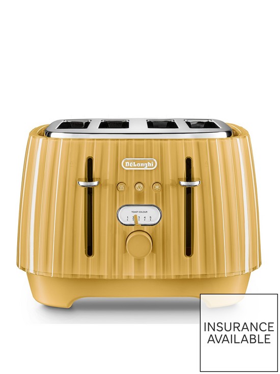 front image of delonghi-ballerina-4-slice-toaster-yellow
