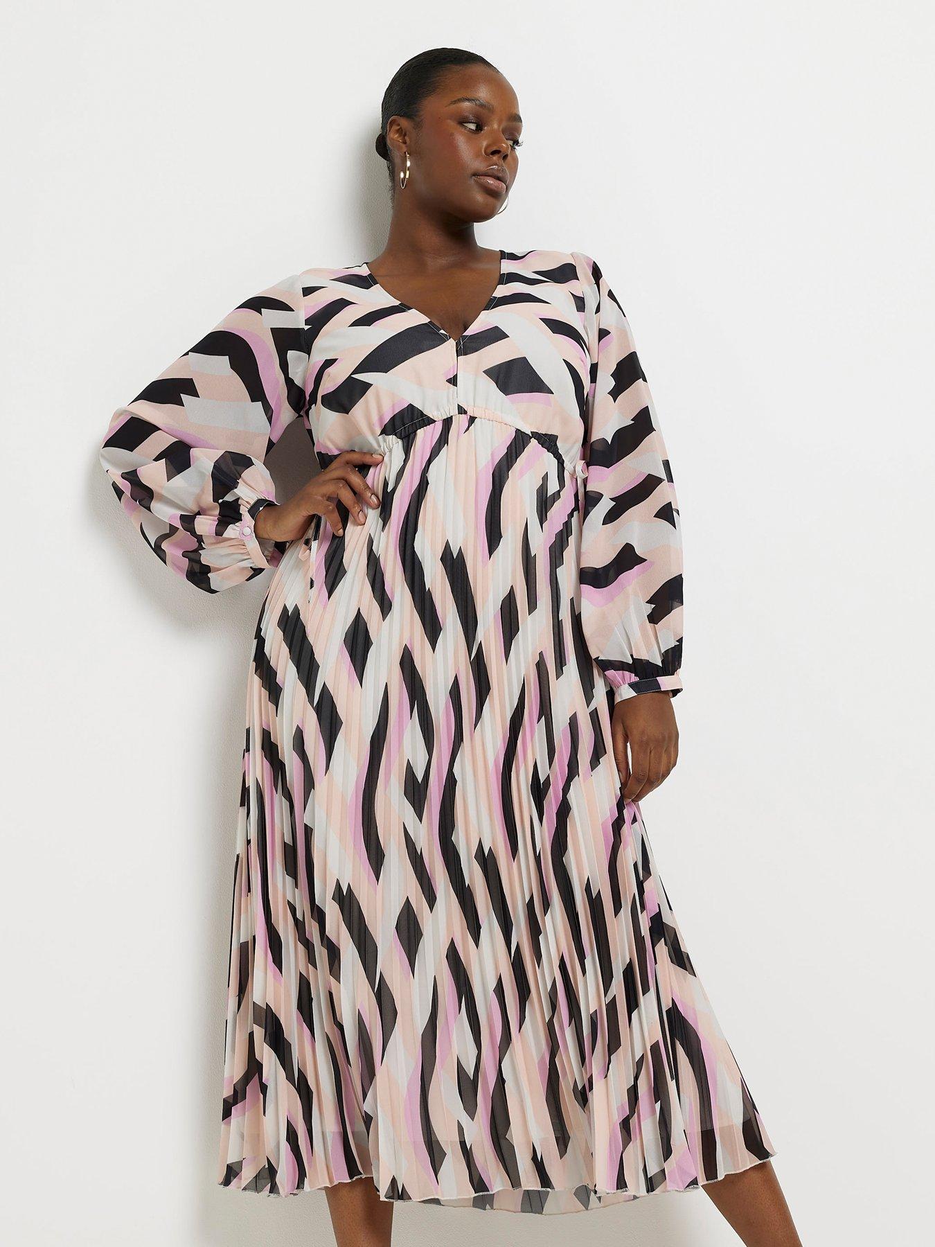  image of ri-plus-plus-pleated-maxi-smock-dress-pink