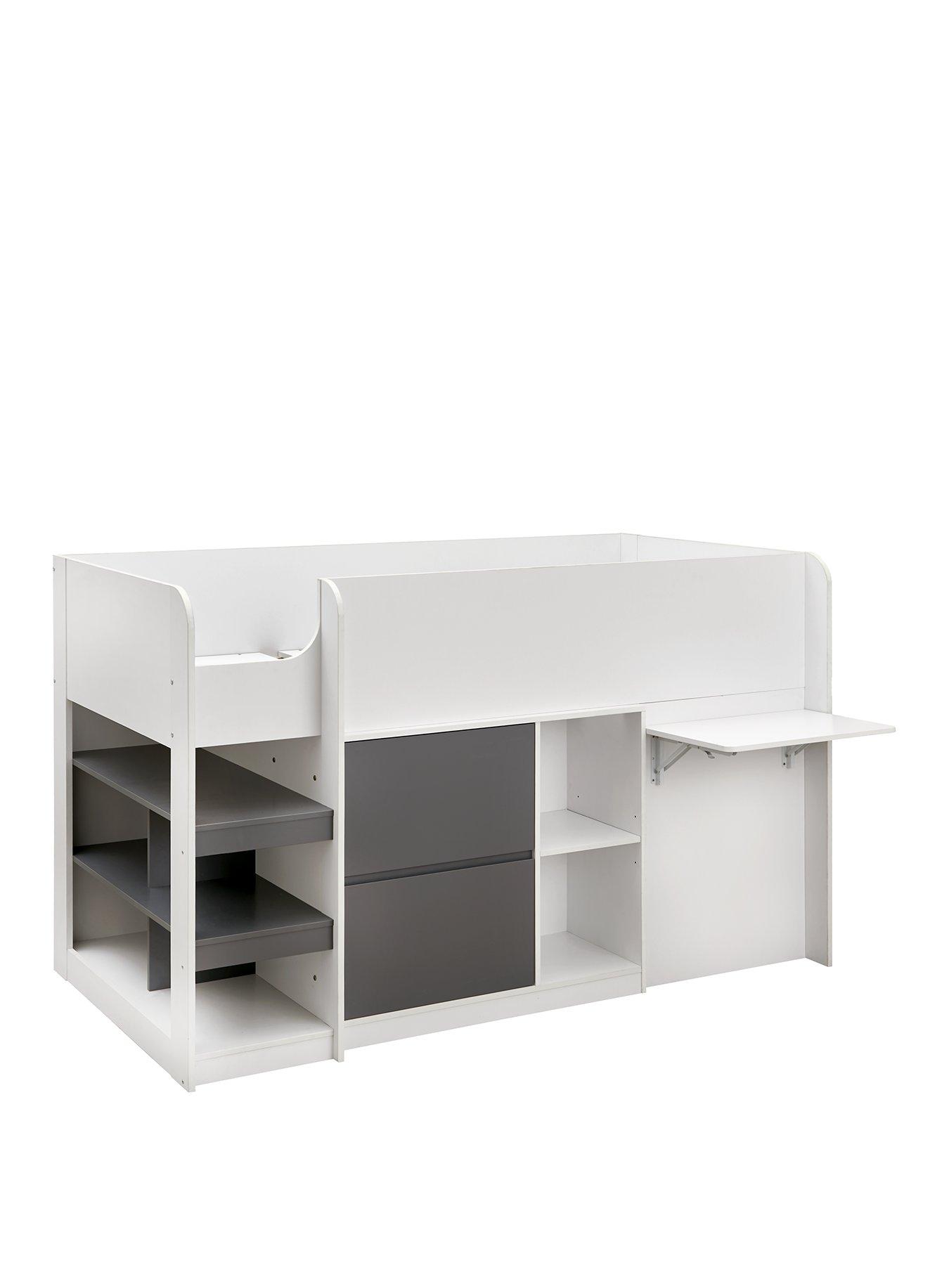 Emyl Mid Sleeper Bed with Desk Shelves and Drawers