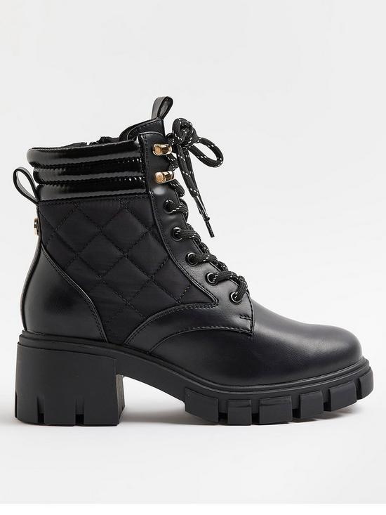 front image of river-island-quilted-lace-up-boot-black