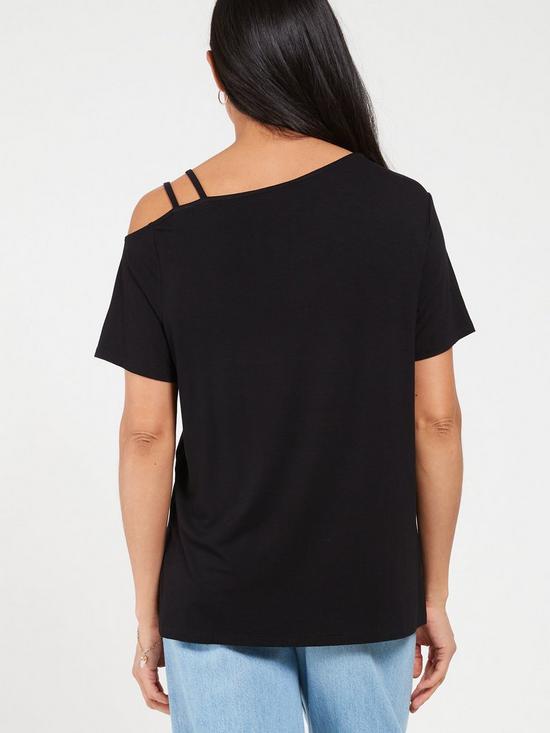 stillFront image of everyday-slouch-strap-shoulder-detail-tshirt-black
