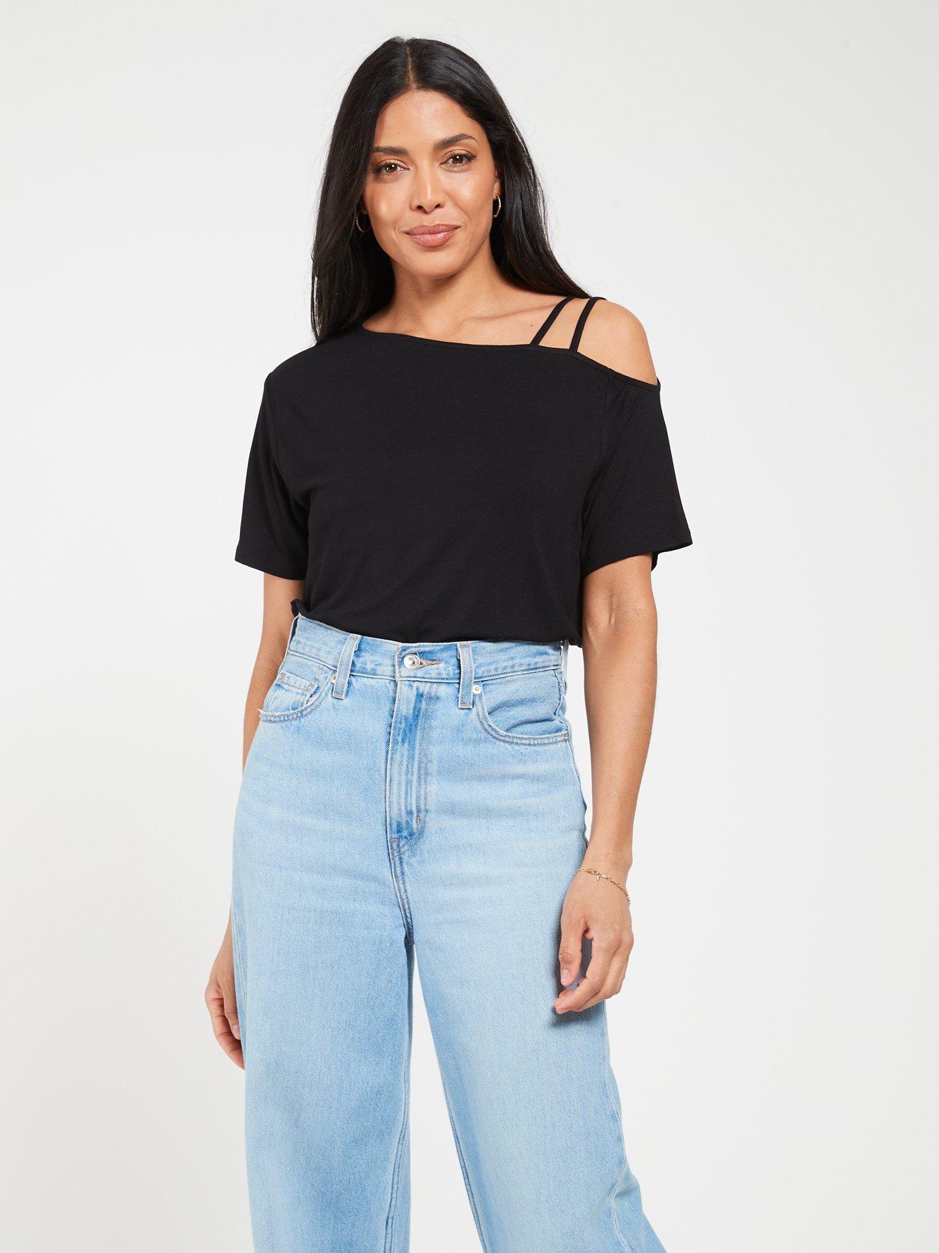  image of everyday-slouch-strap-shoulder-detail-tshirt-black