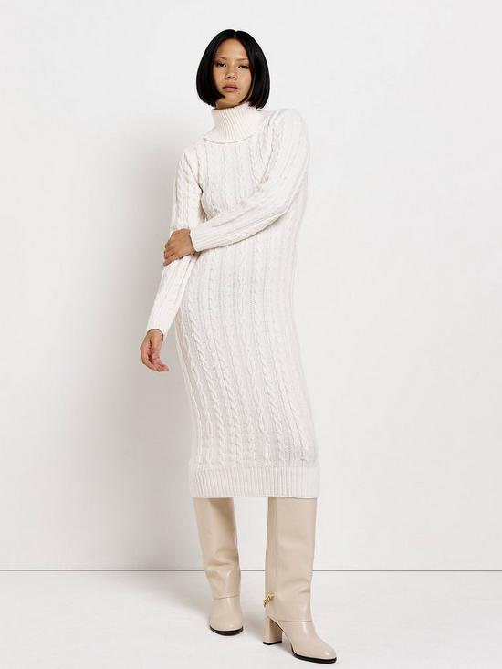 front image of river-island-cable-knit-maxi-dress-cream