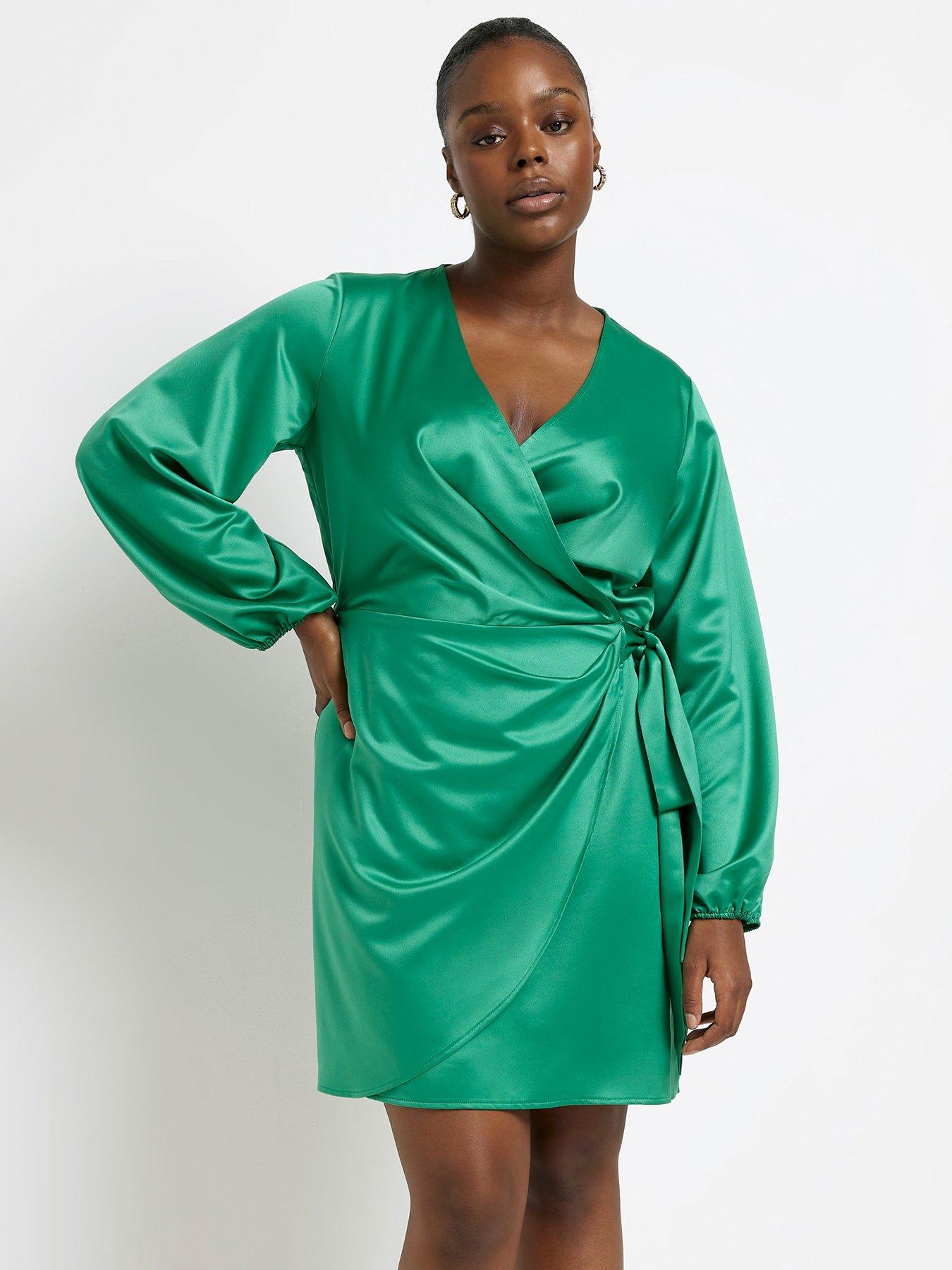 front image of ri-plus-plus-wrap-mini-dress-green
