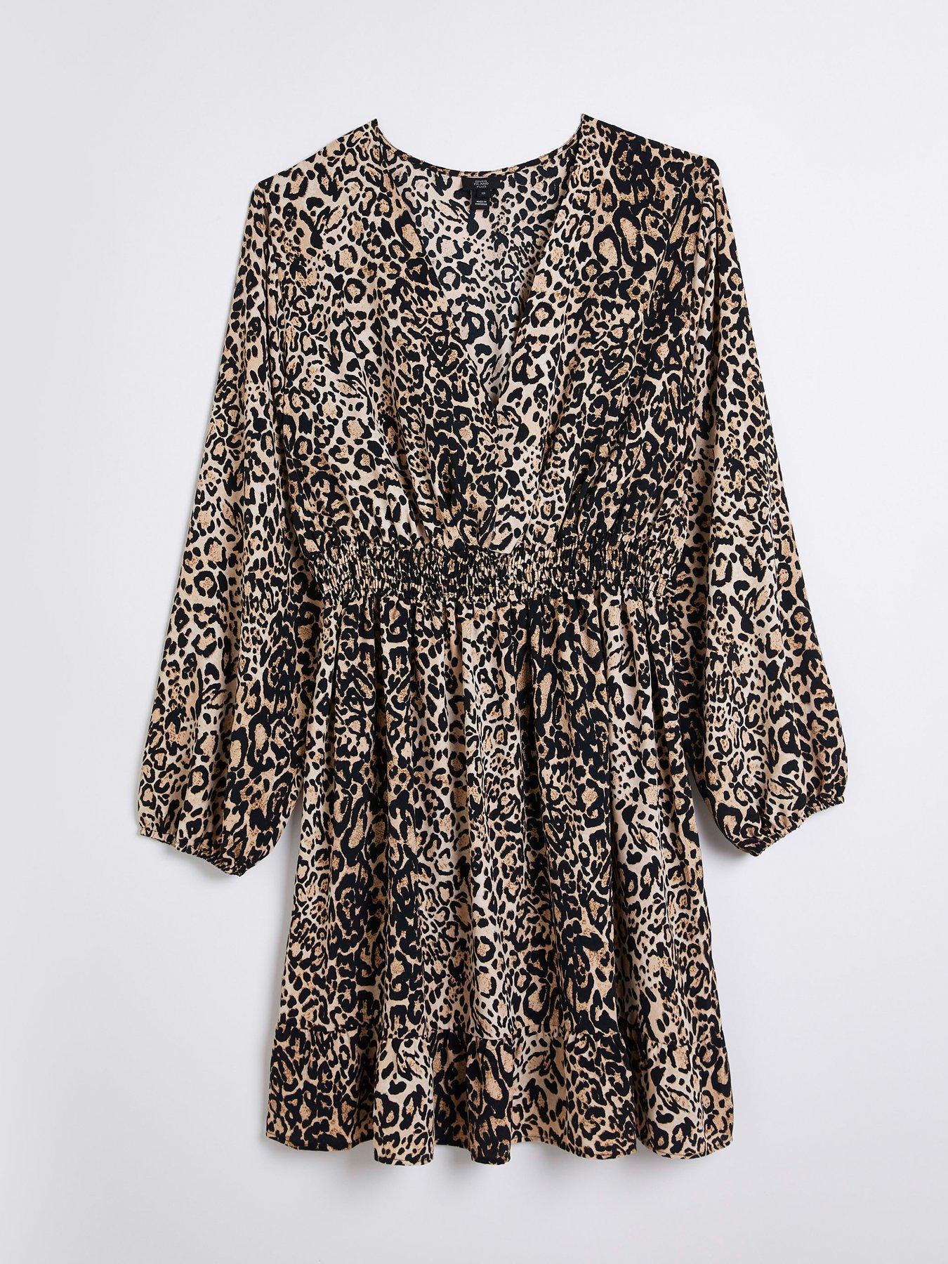  image of ri-plus-plus-animal-print-mini-dress-brown