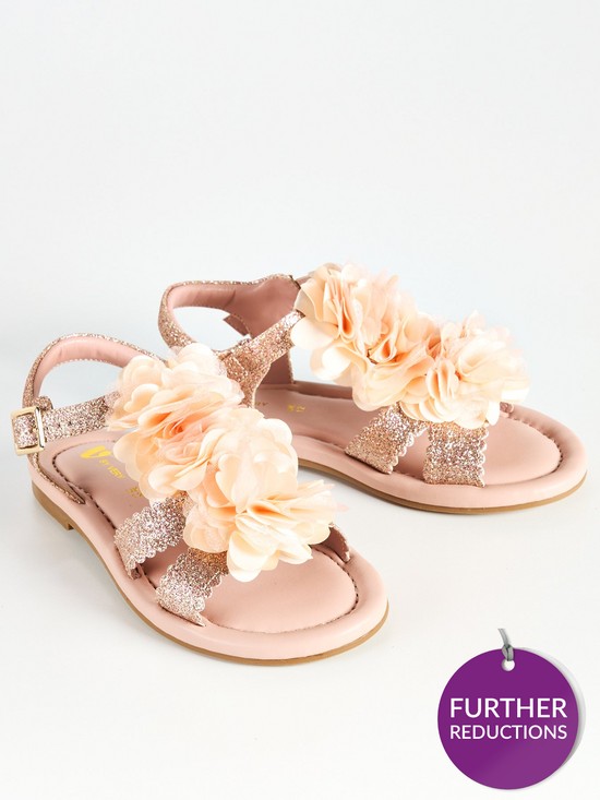 front image of v-by-very-girls-floral-glitter-sandal-pink