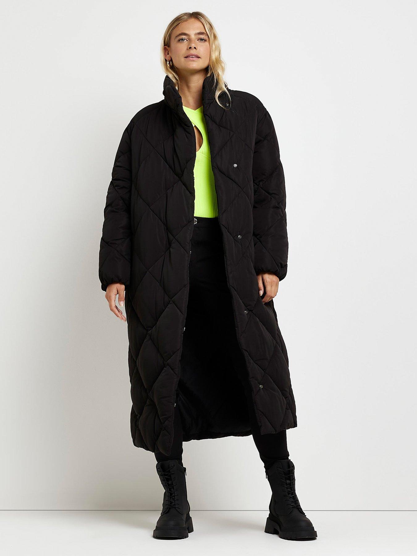 River Island Long Line Padded Coat Black