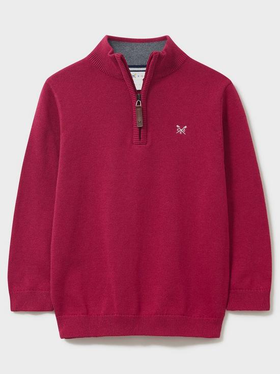 front image of crew-clothing-boys-half-zip-knitted-jumper-pink