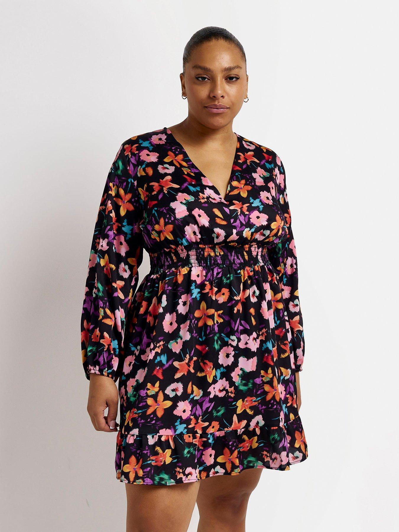  image of ri-plus-plus-floral-mini-dress-black