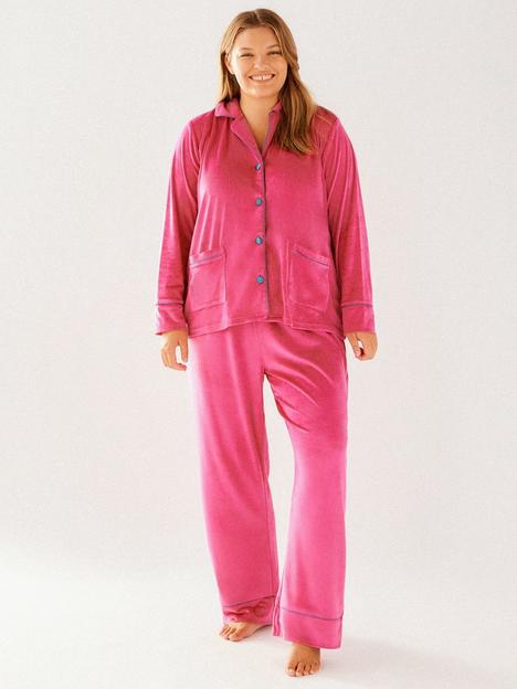 chelsea-peers-curve-velour-button-up-long-pyjamanbspset-hot-pink
