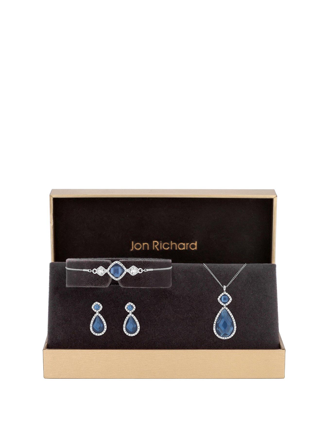  image of jon-richard-rhodium-plated-montana-pear-drop-trio-set-gift-boxed