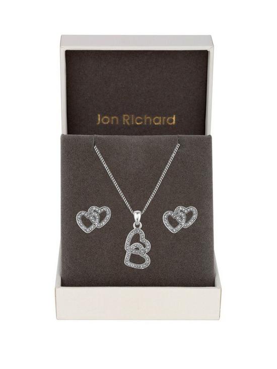 front image of jon-richard-rhodium-plated-cubic-zirconia-heart-pendant-set-gift-boxed