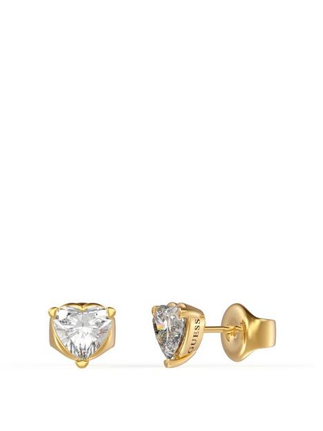 guess-studs-party-7mm-clear-solitaire-heart-yellow-gold-stud-earrings