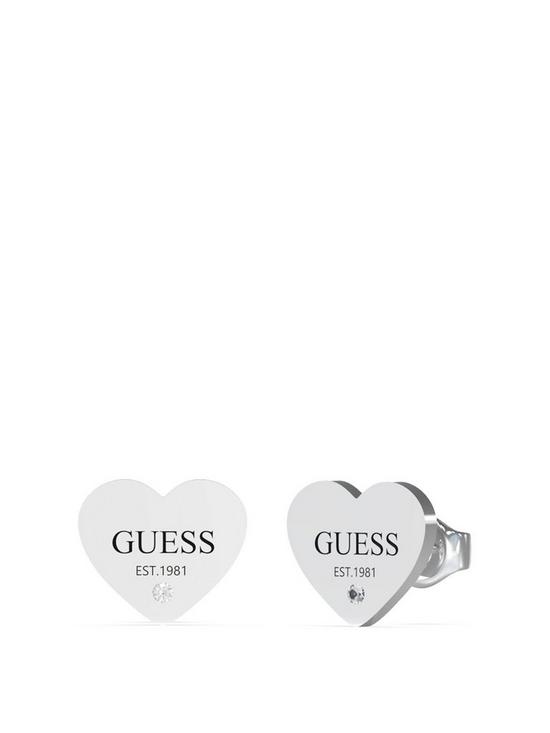 front image of guess-studs-party-11mm-plain-heart-stud-earrings