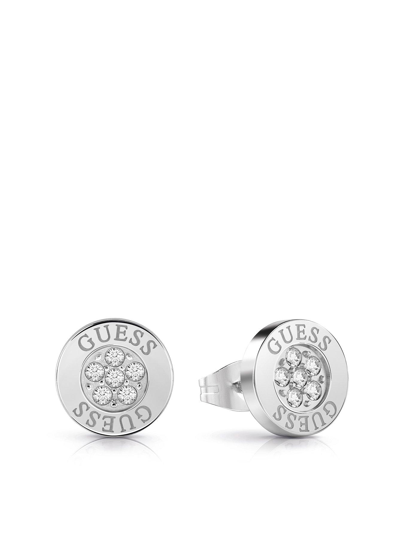 undefined Studs Party 10Mm Guess Logo Button Stud Earrings Silver