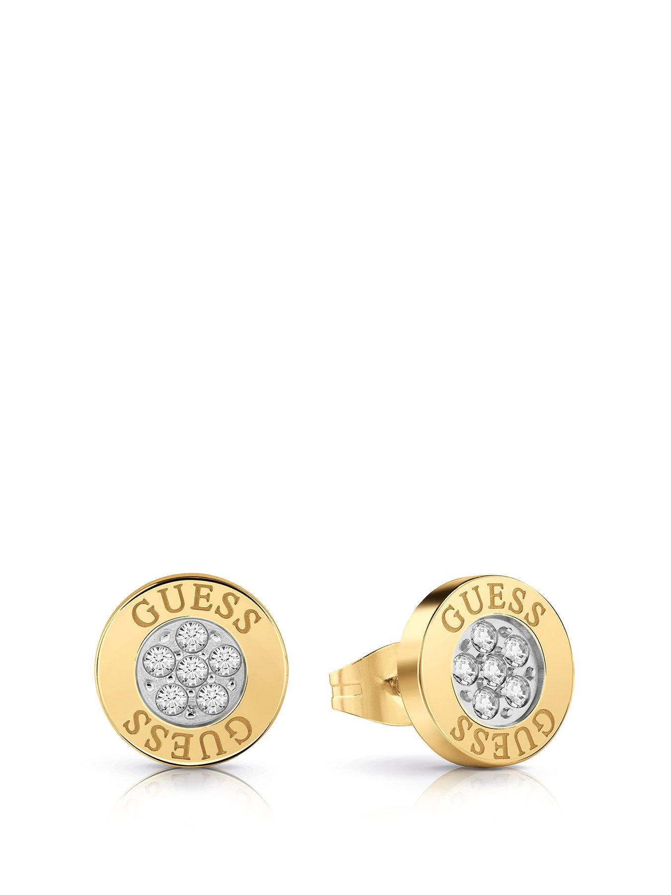 Image 1 of 1 of Guess Studs Party 10mm Logo Button Stud Earrings - Gold