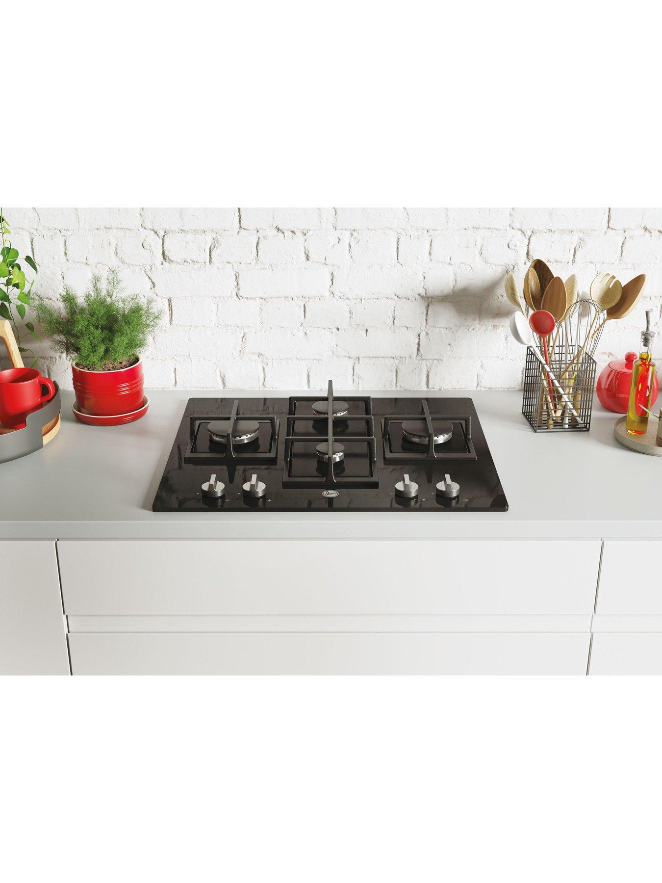  image of hoover-hvg6dk3b-60cm-4-burner-gas-hob-with-cast-iron-pan-supports-black-glass