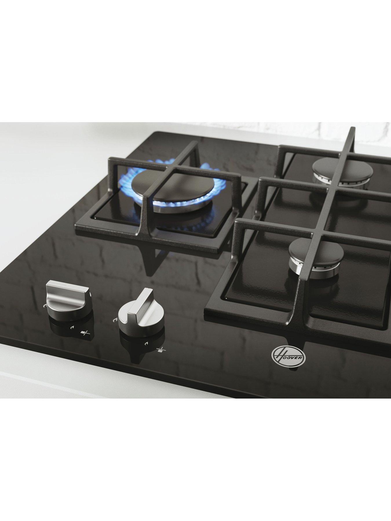  image of hoover-hvg6dk3b-60cm-4-burner-gas-hob-with-cast-iron-pan-supports-black-glass