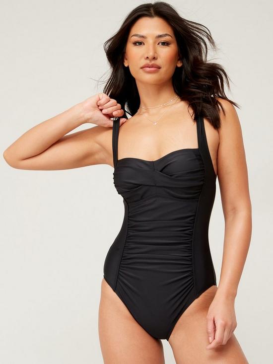 front image of v-by-very-shape-enhancing-ruched-swimsuit-black