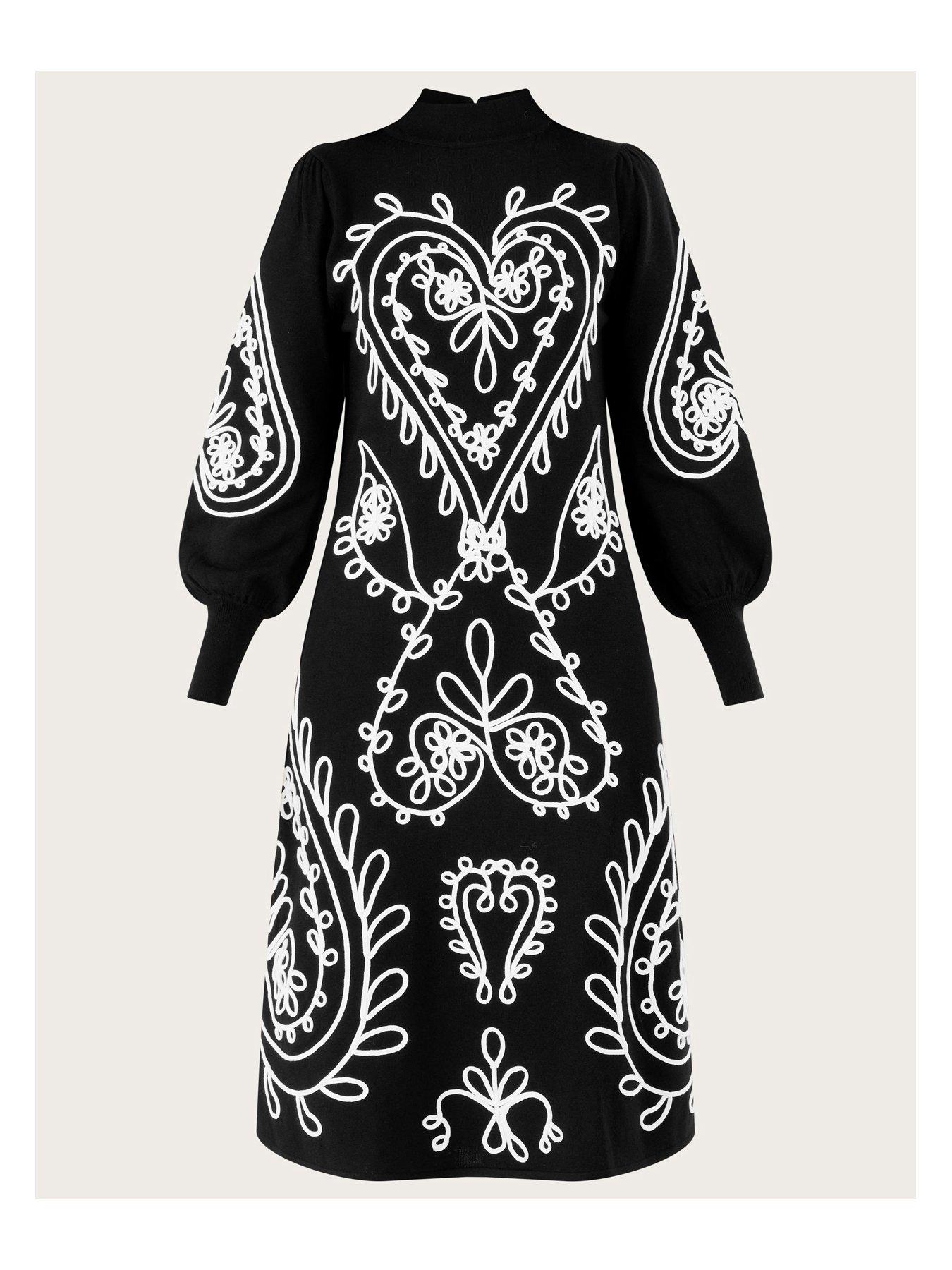  image of monsoon-heart-cornelli-knitted-dress-black
